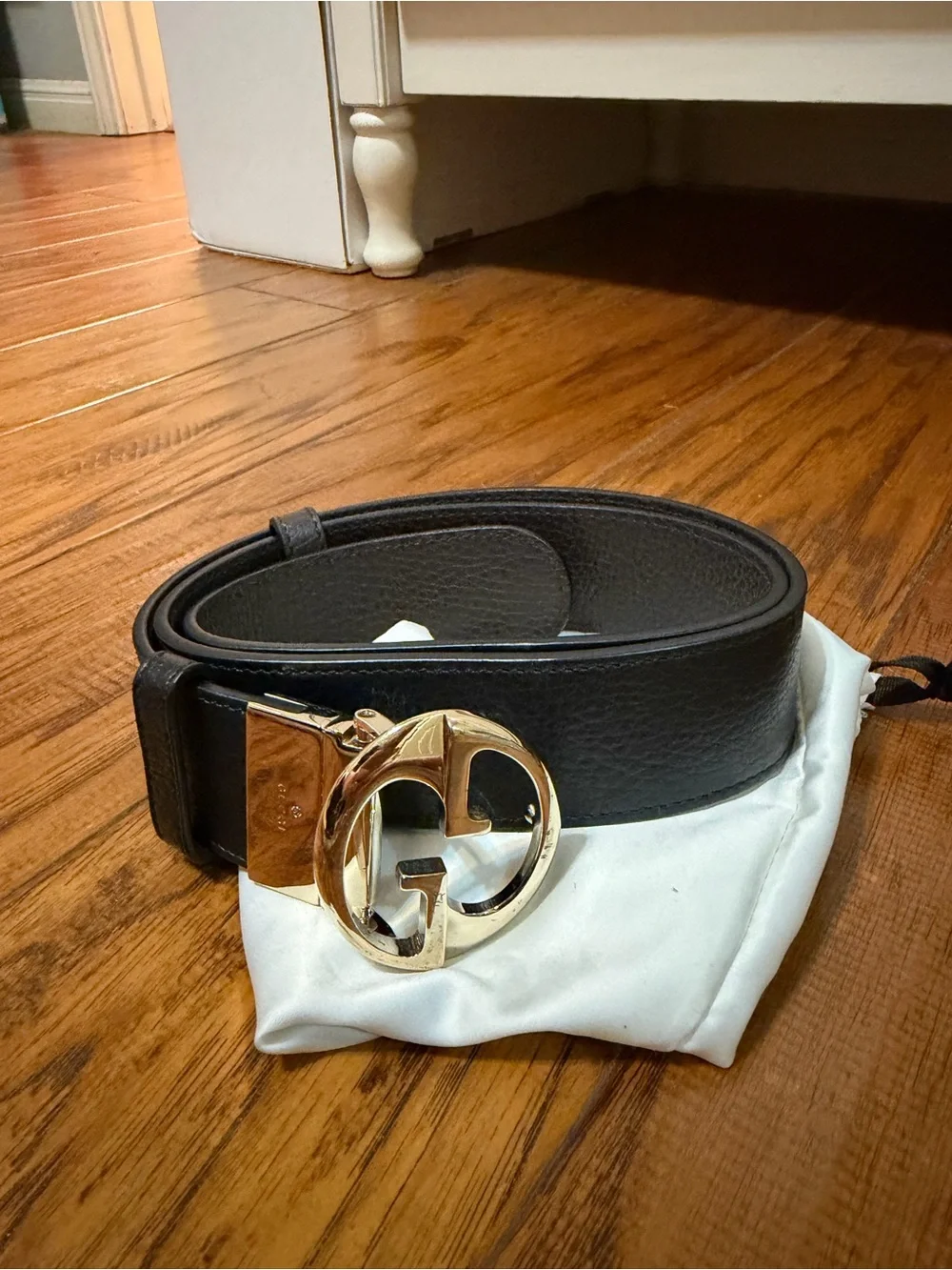 GUCCI Women's GG Leather Belt Black Gold Buckle